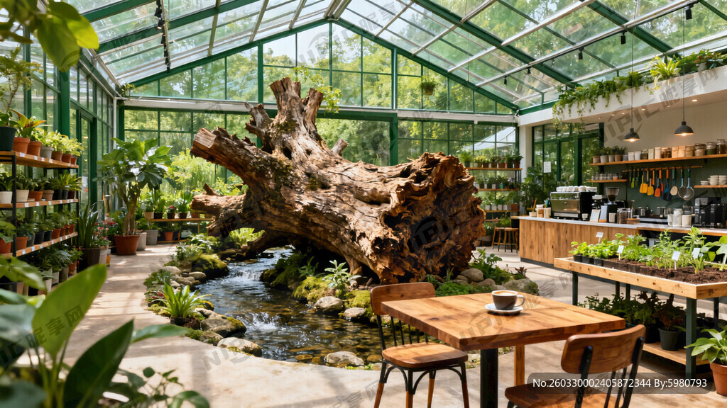 400平的玻璃大棚内的植物主题