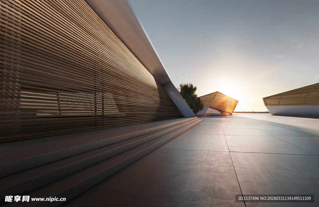 夕阳下的现代建筑景观