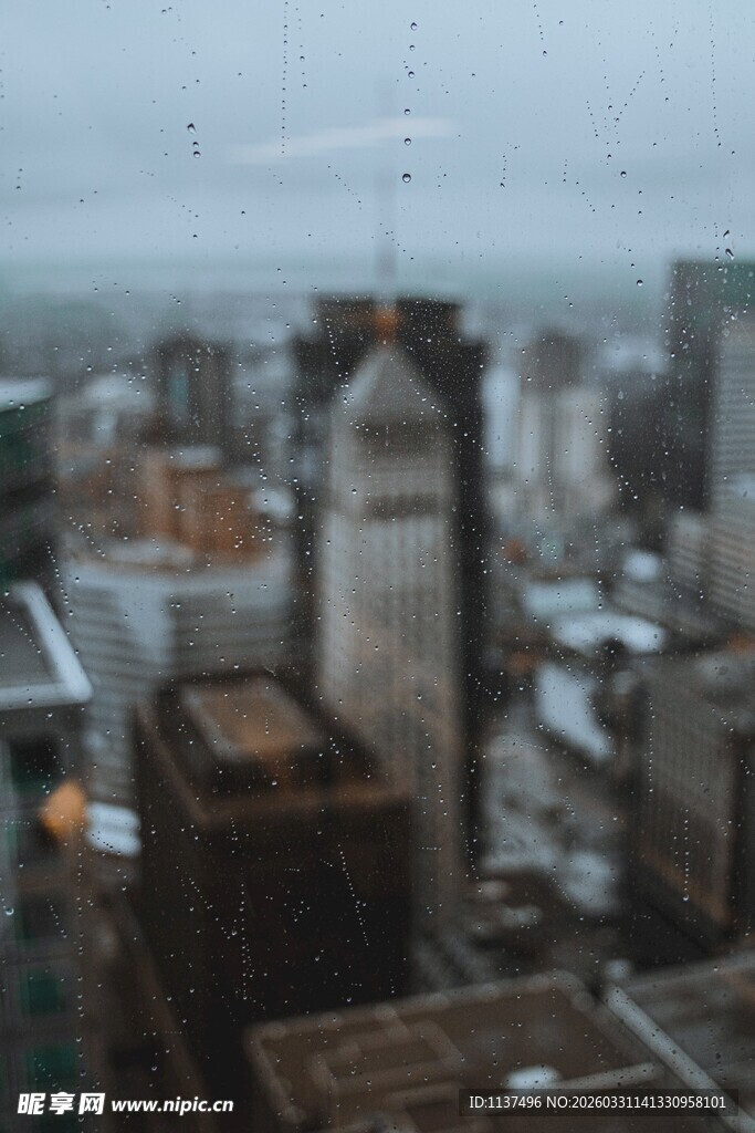 雾中城市高楼景观