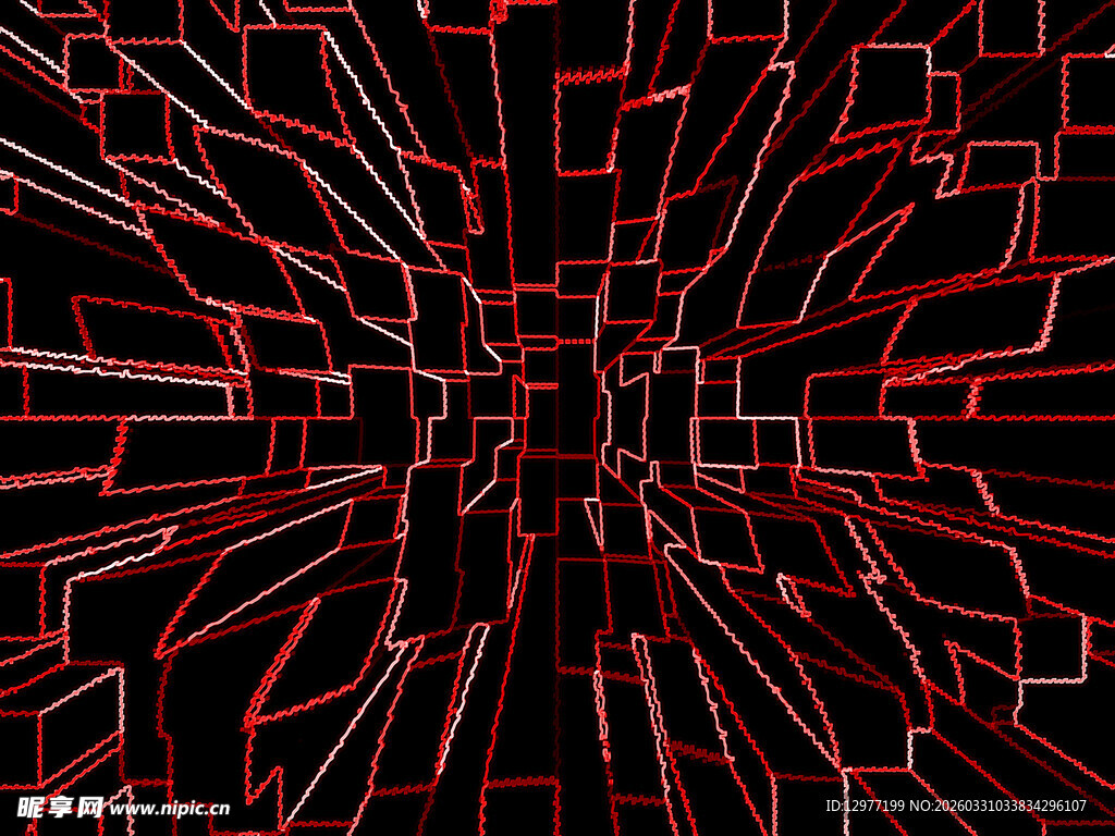 红色线条构成的抽象空间