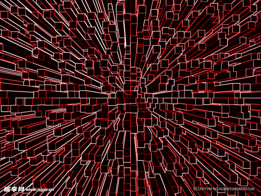 红色放射状立体方块特效