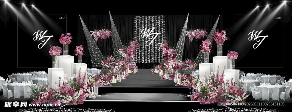 浪漫粉色系婚礼舞台布置
