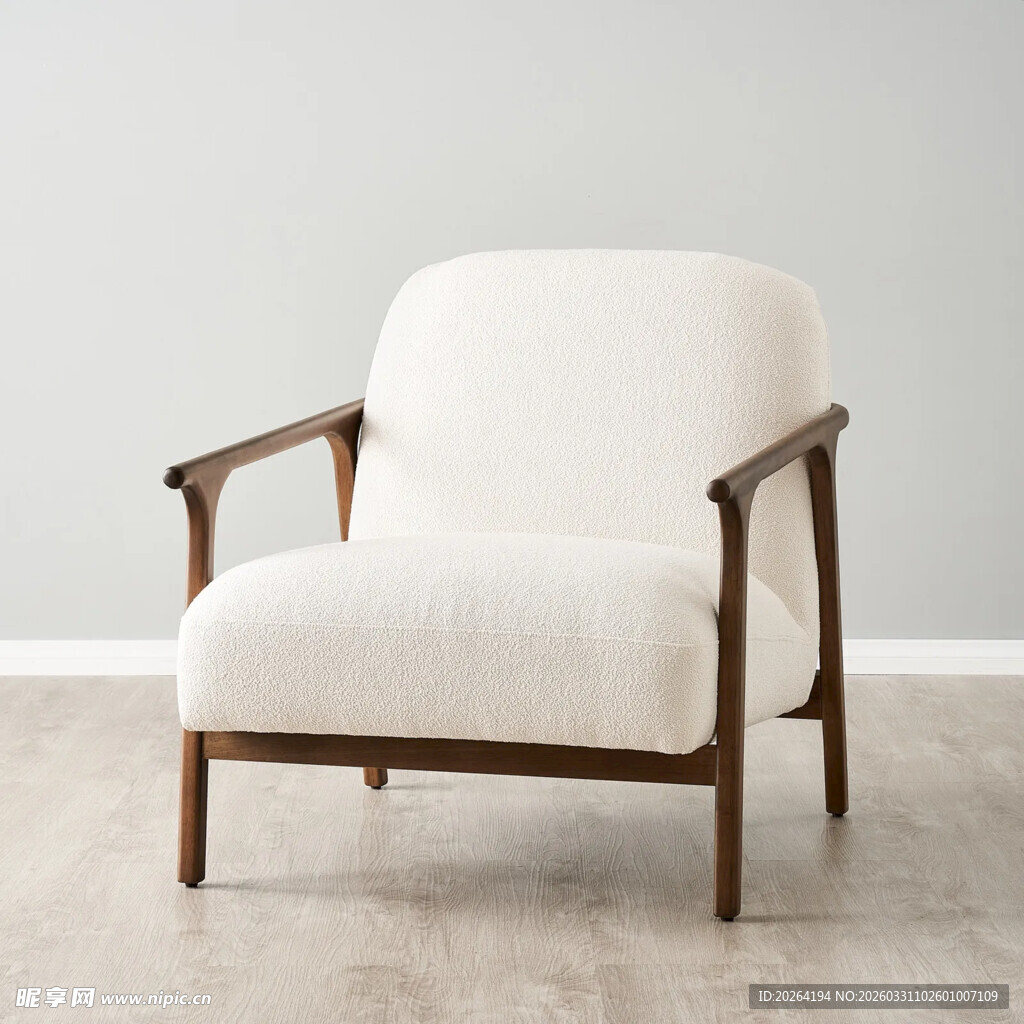 简约实木扶手白色休闲椅