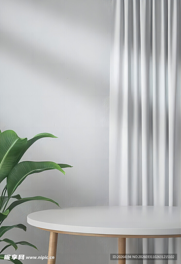 简约室内场景的绿植与圆桌