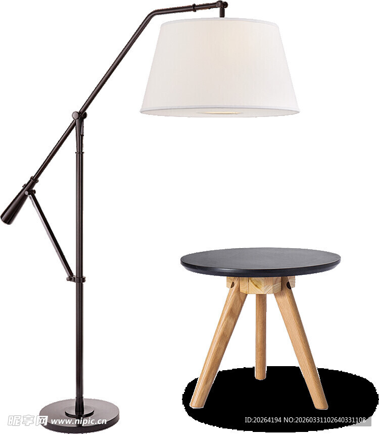 简约落地灯与圆木小茶几