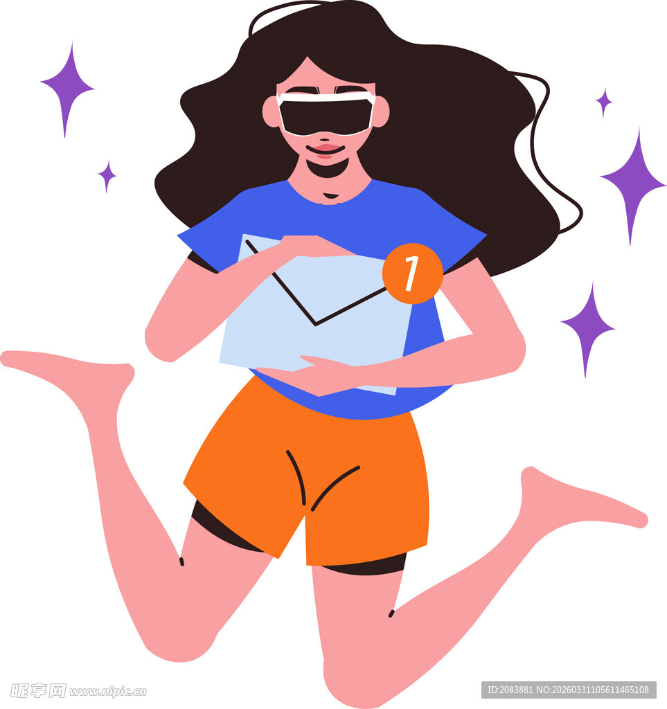 女孩开心捧信跳跃