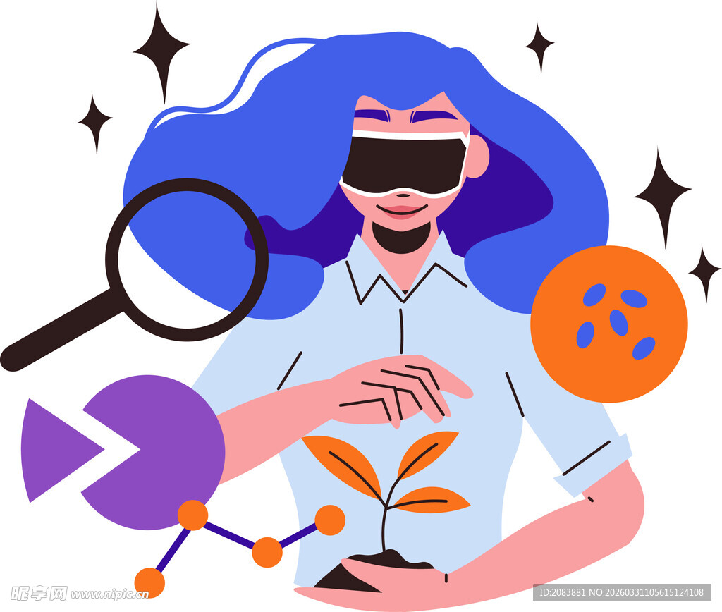 女性探索虚拟现实与植物科技