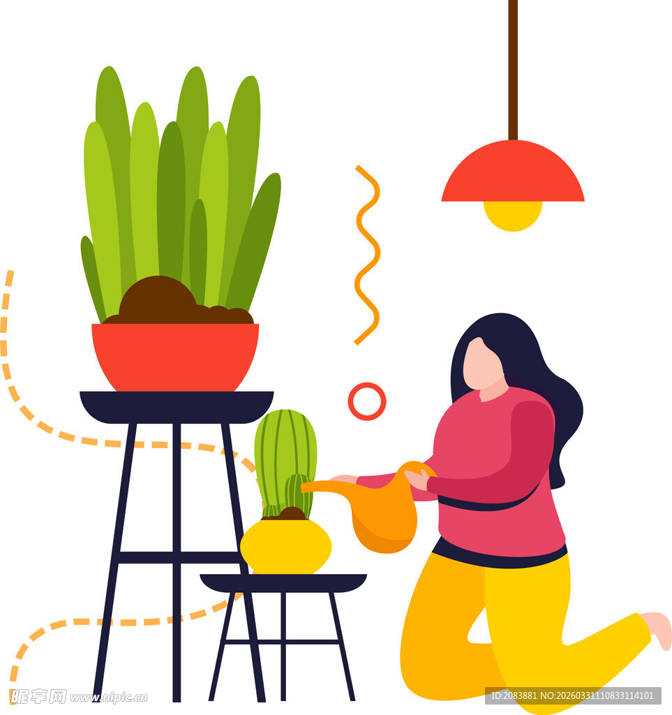 女子专注打理室内绿植