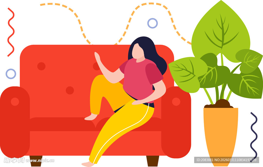 女子惬意躺沙发放松时刻