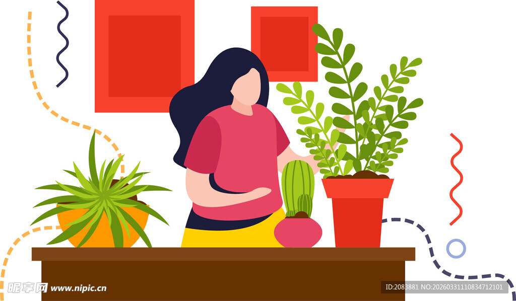 女子在室内与绿植相伴