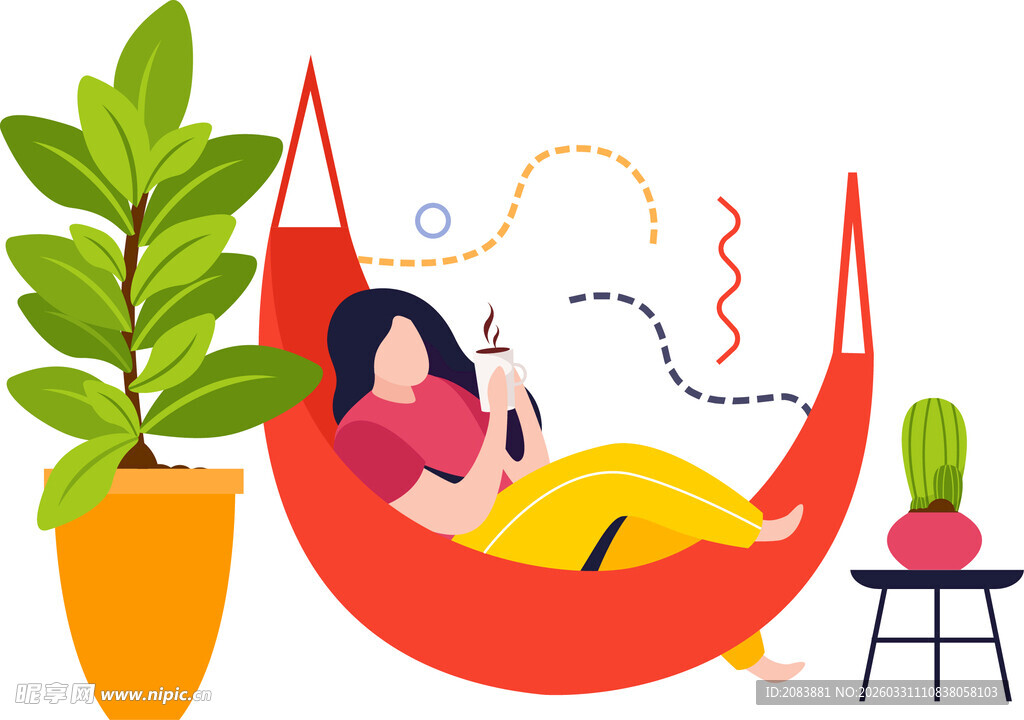 女子惬意躺吊床享受时光