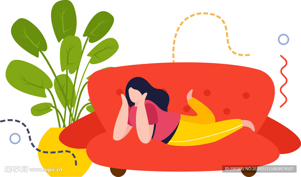 女子惬意躺沙发放松时刻