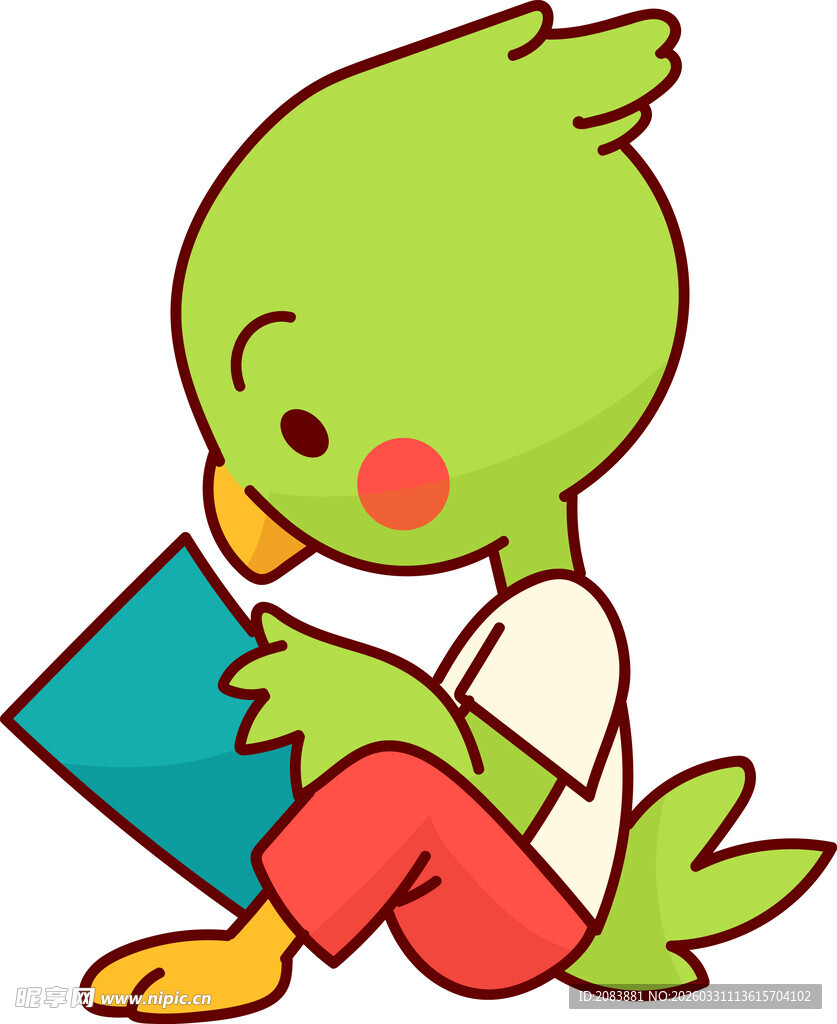 小鸟专注看书的可爱画面