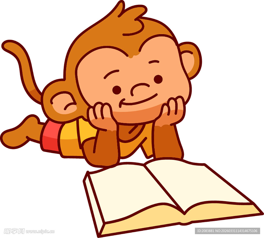 小猴惬意读书瞬间
