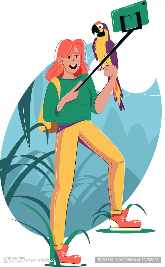 女生与鹦鹉自拍欢乐瞬间