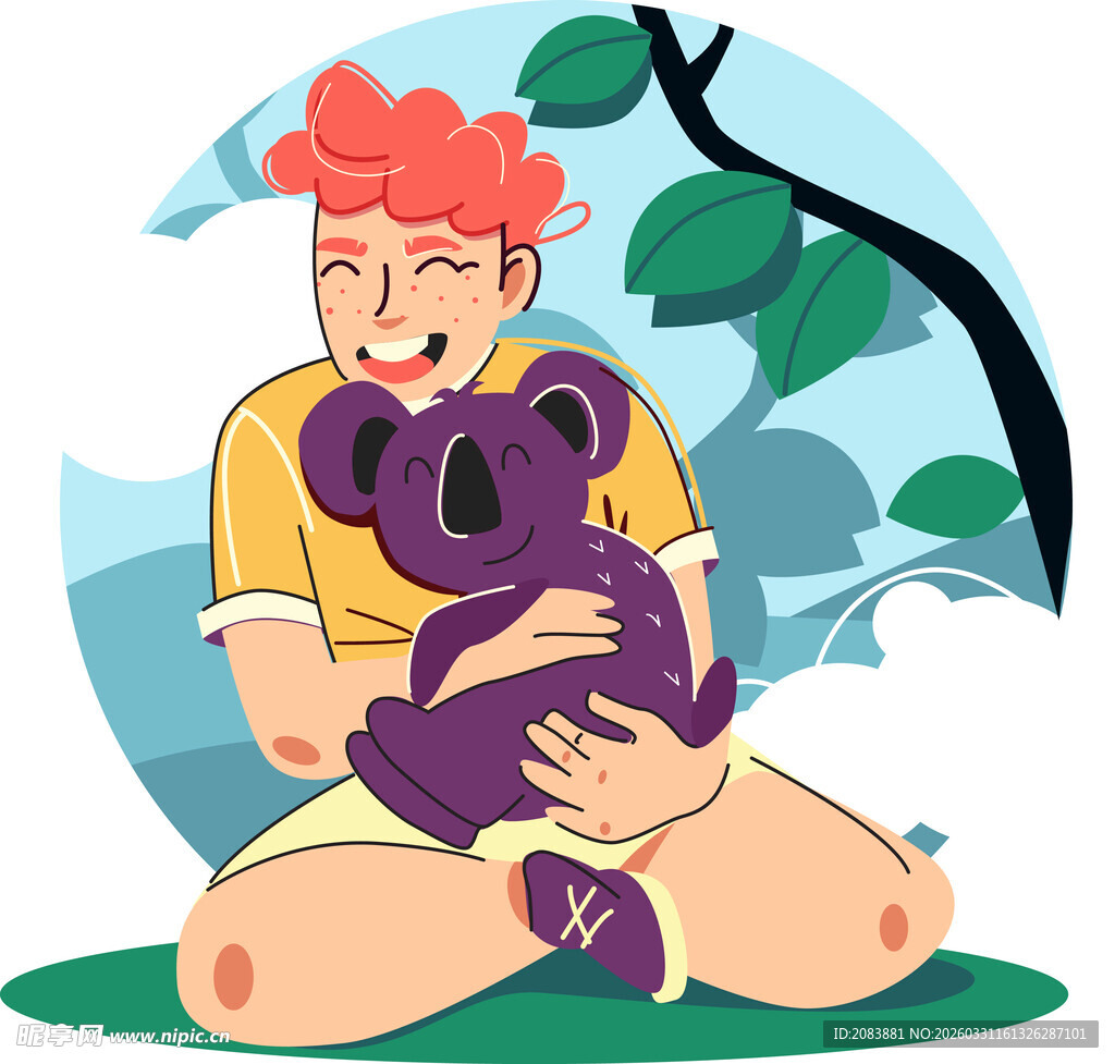 男孩开心拥抱考拉