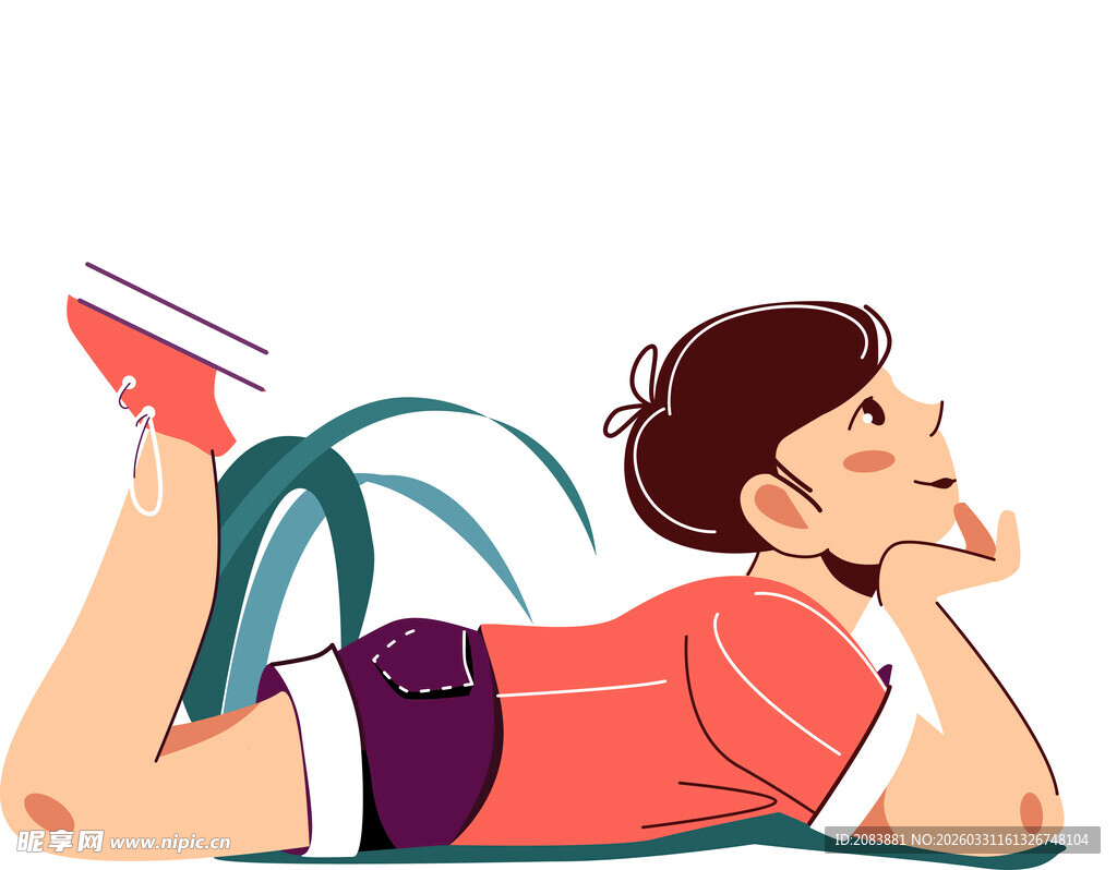 男孩惬意趴卧享受悠闲时光