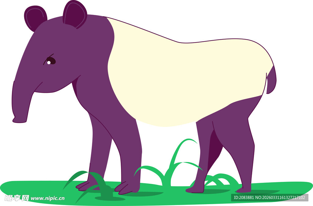 卡通貘站在绿色草地上