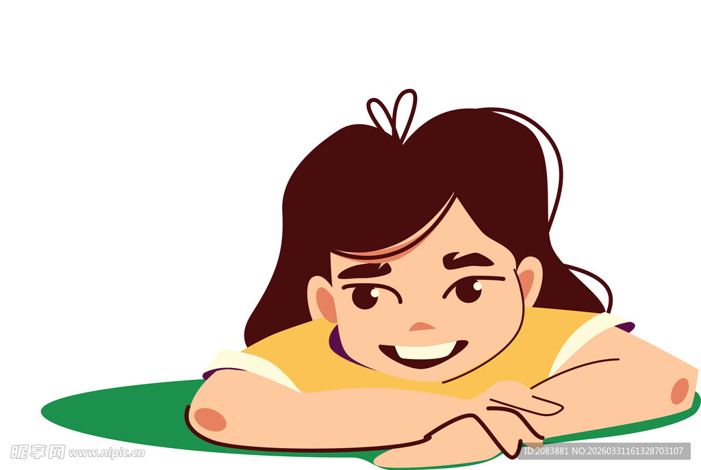 趴着微笑的可爱小女孩