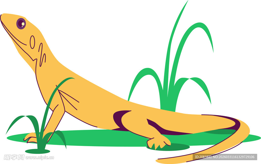 黄色蜥蜴与绿色草丛