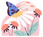 蝴蝶伴花的清新插画