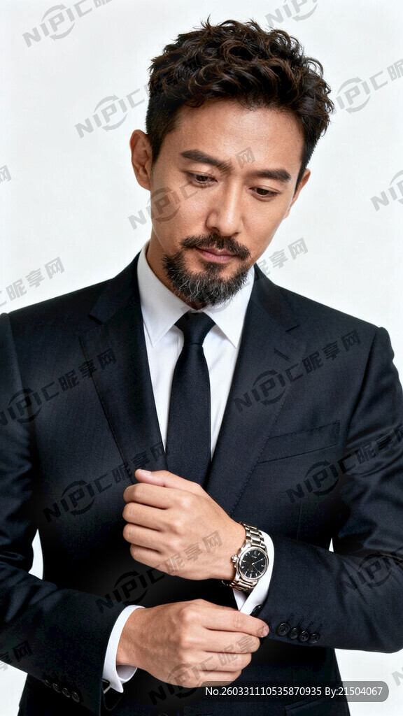 一个亚洲男性 发型是纹理烫