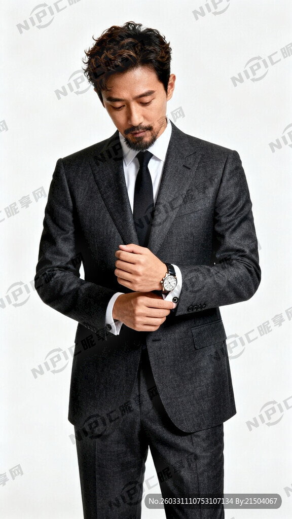 一个亚洲男性 发型是纹理烫