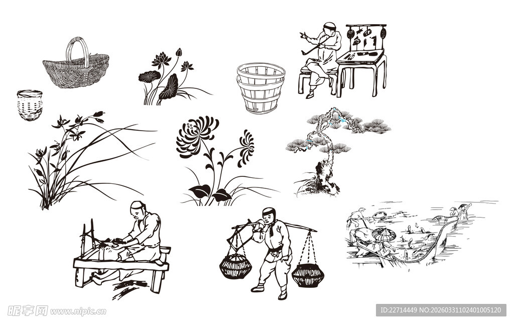 手绘田园生活元素插画