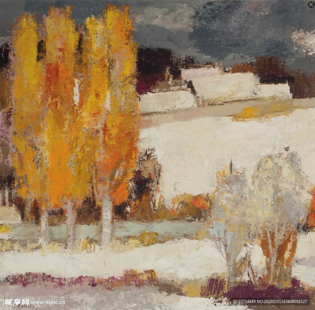 秋日田野风景油画