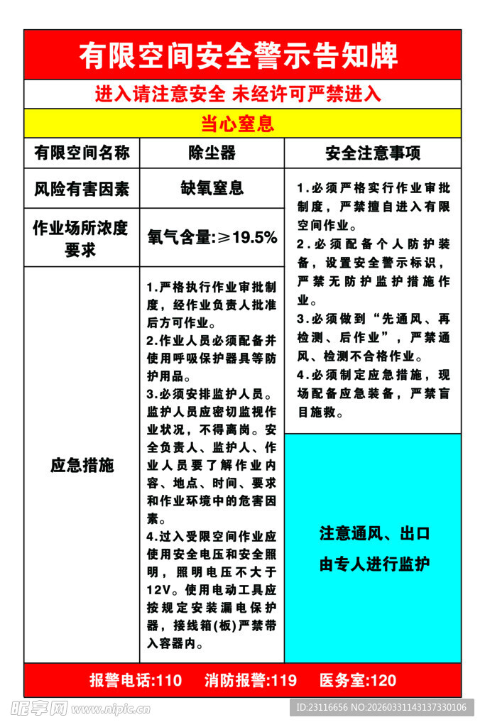 有限空间安全风险告知牌