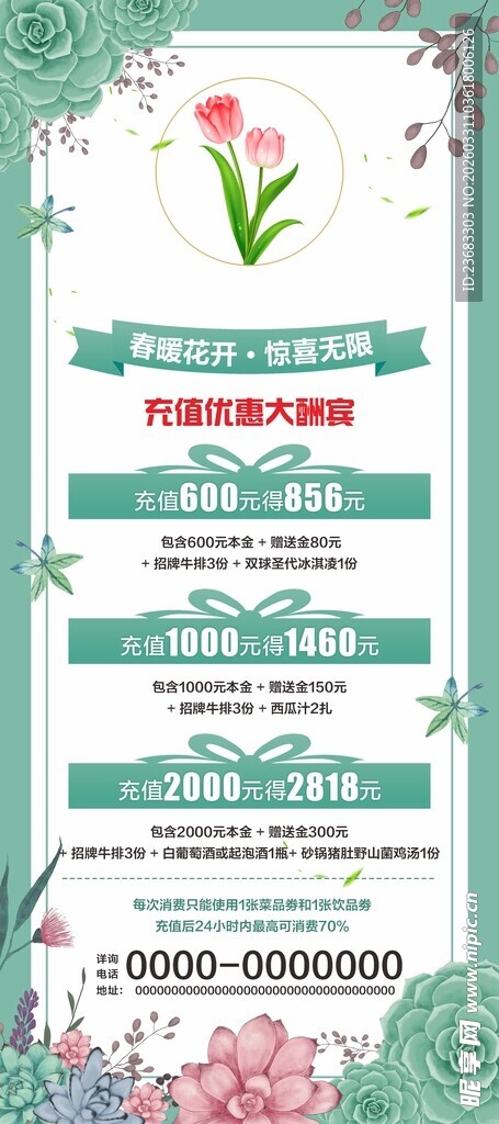 春季西餐美食促销展架海报