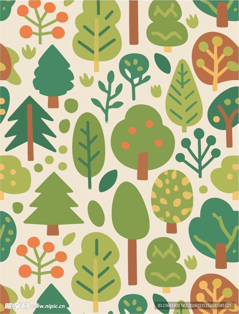 多彩卡通风格树木图案