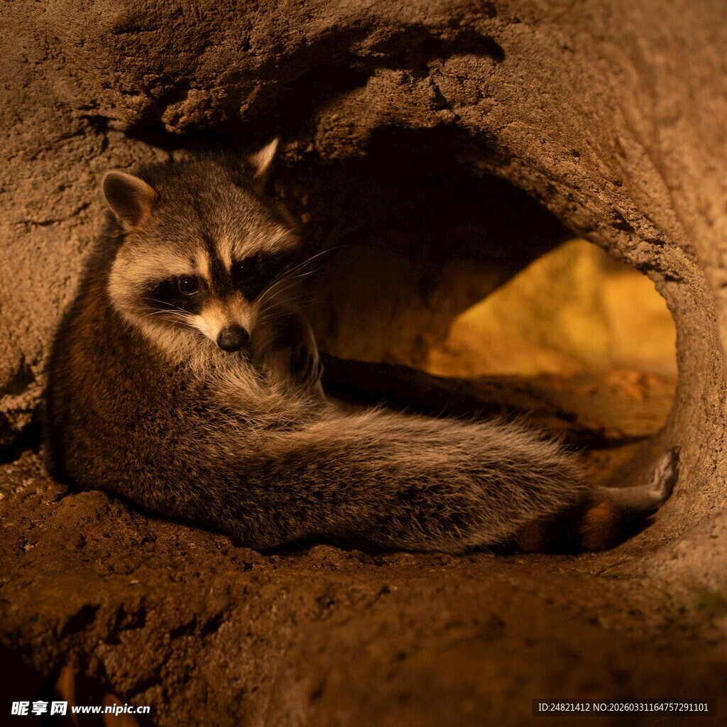 洞穴中休憩的浣熊
