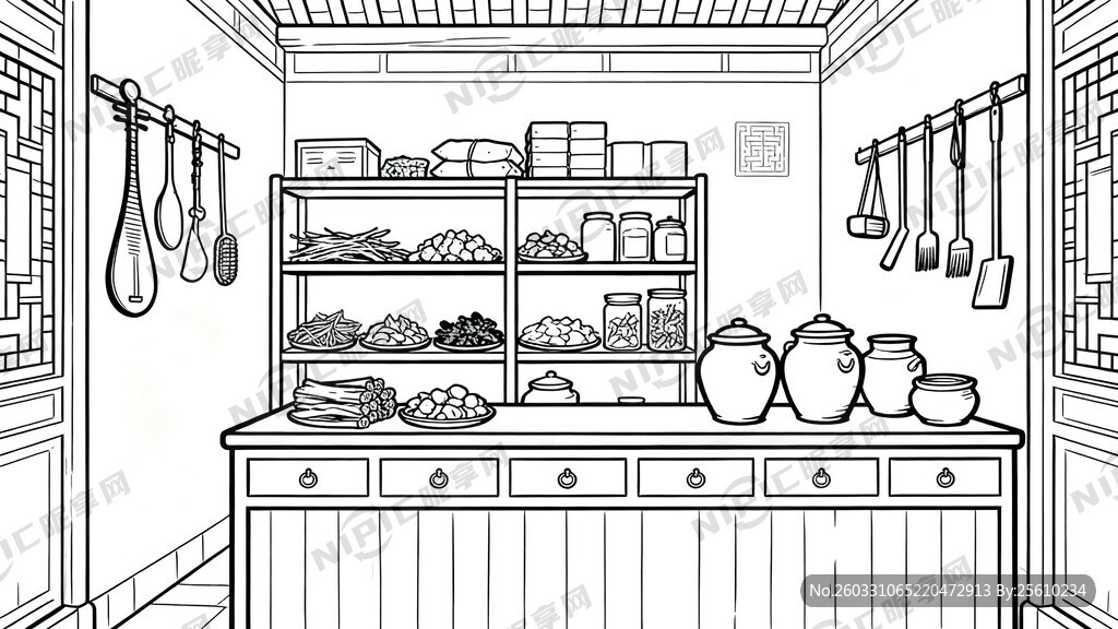 正视图 线描 清代作坊    