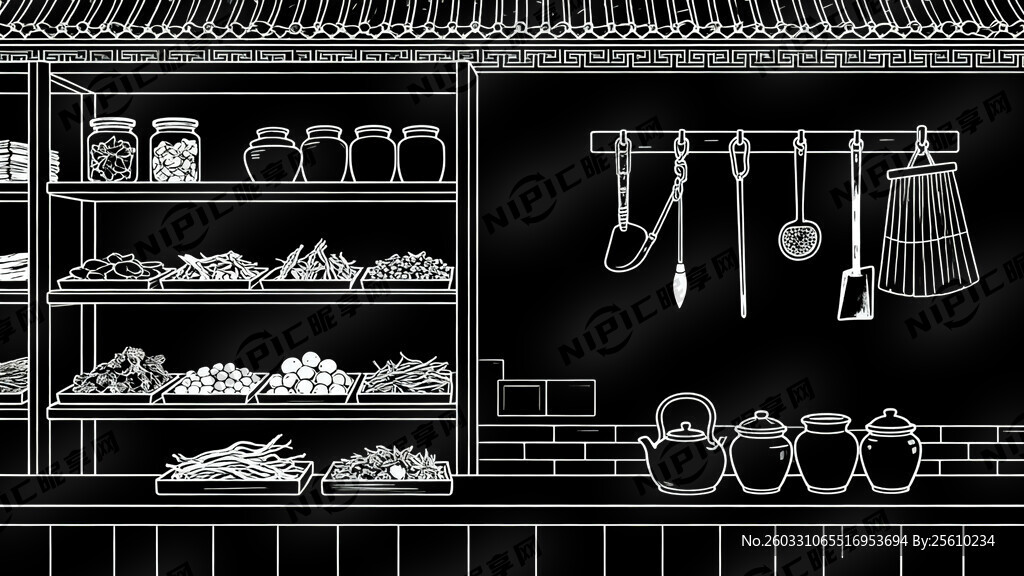 正视图 线描 清代作坊 背景墙
