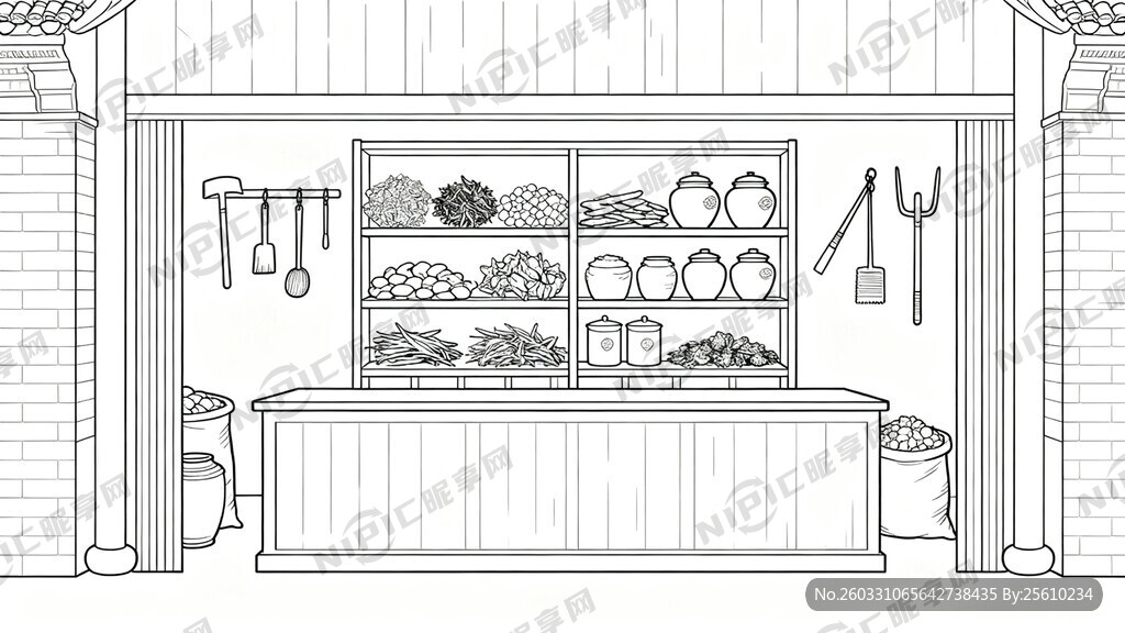 正视图 线描 清代作坊   