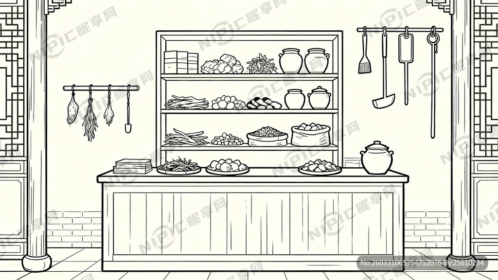 正视图 线描 清代作坊    