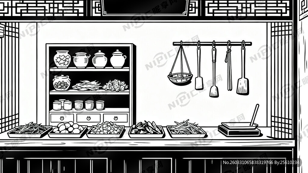 正视图 线描 清代作坊    