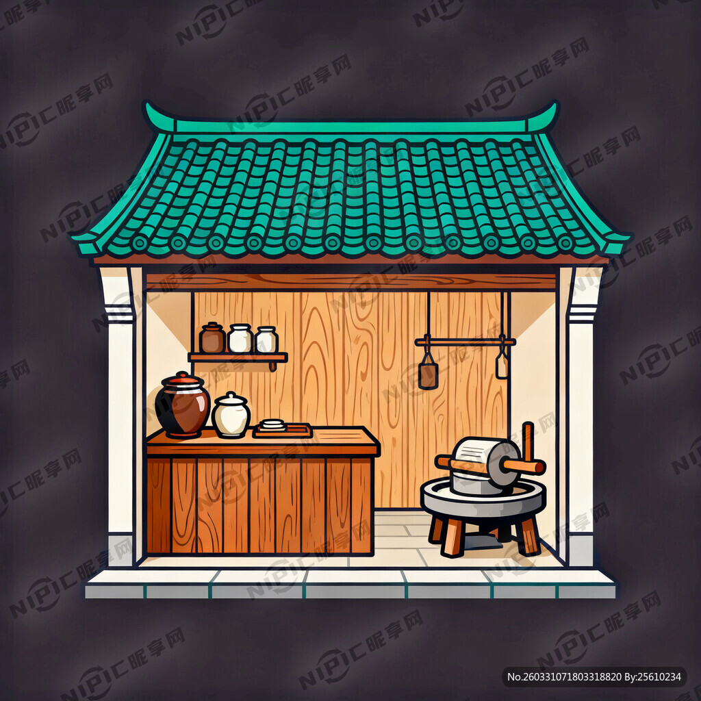 清代药材炮制作坊  正视图