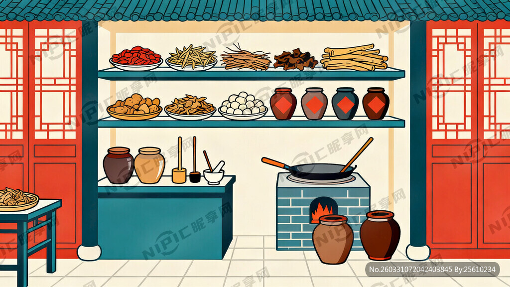 清代药材炮制作坊  正视图 