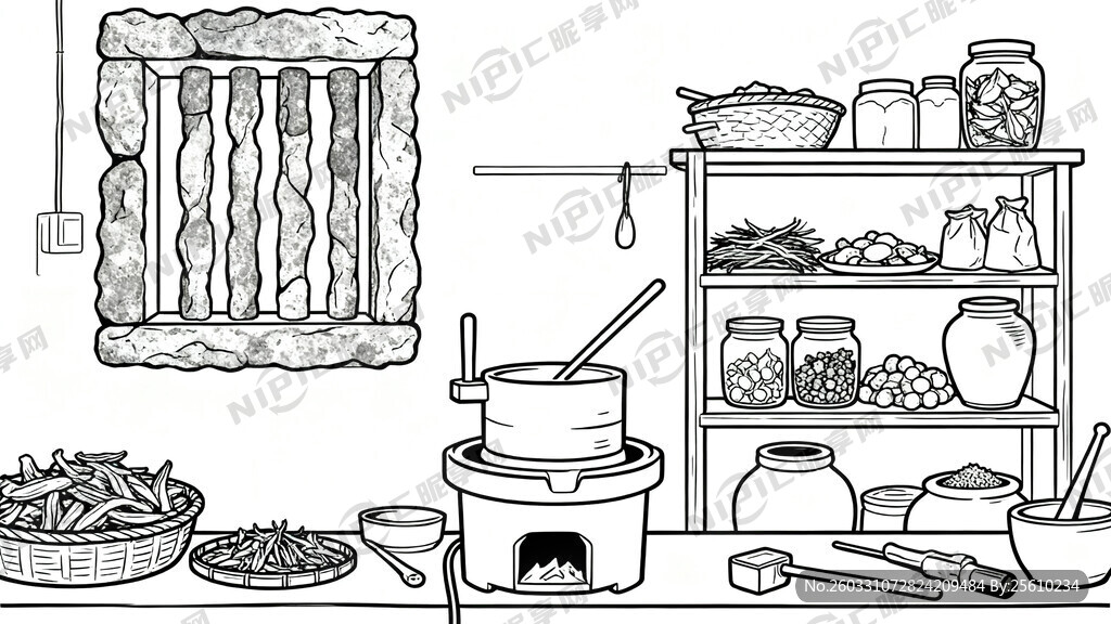 线描稿  正面平视背景图   