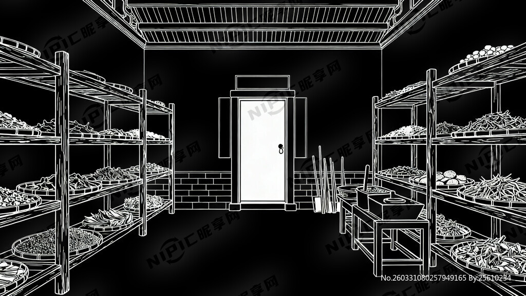 线描稿 清代药材炮制作坊  