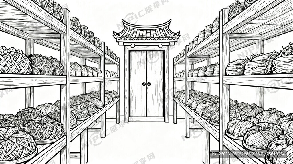 线描稿 清代药材炮制作坊  