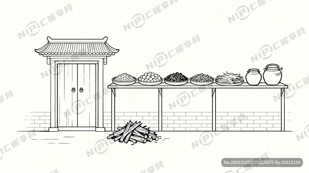 线描稿 清代药材炮制作坊   