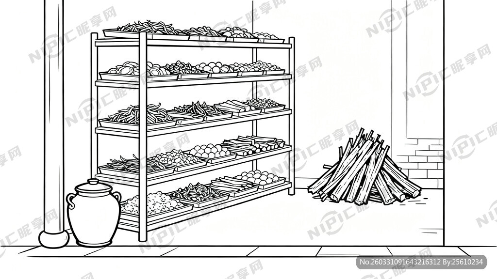 线描稿 清代药材炮制作坊   