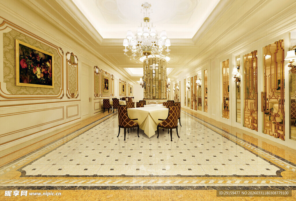 奢华欧式风格的宽敞走廊