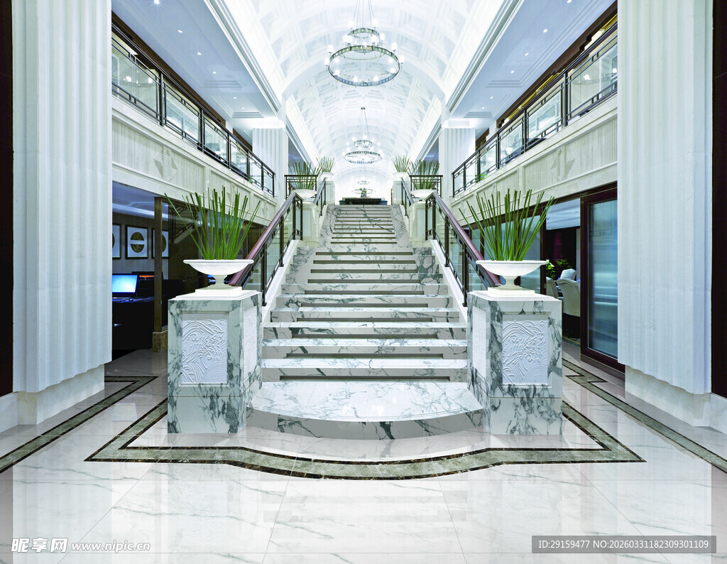 豪华大理石阶梯室内景观