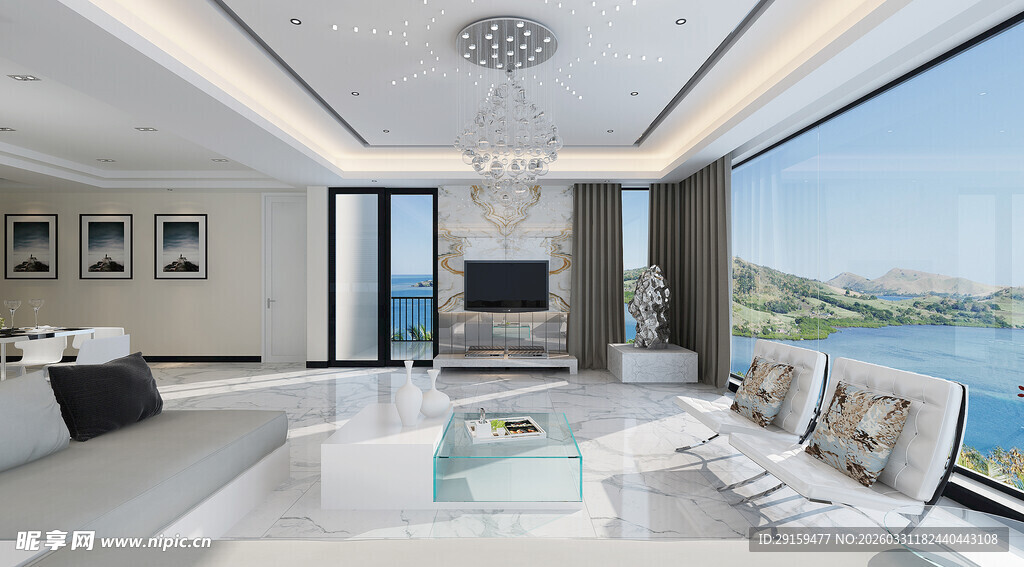 现代奢华海景客厅空间