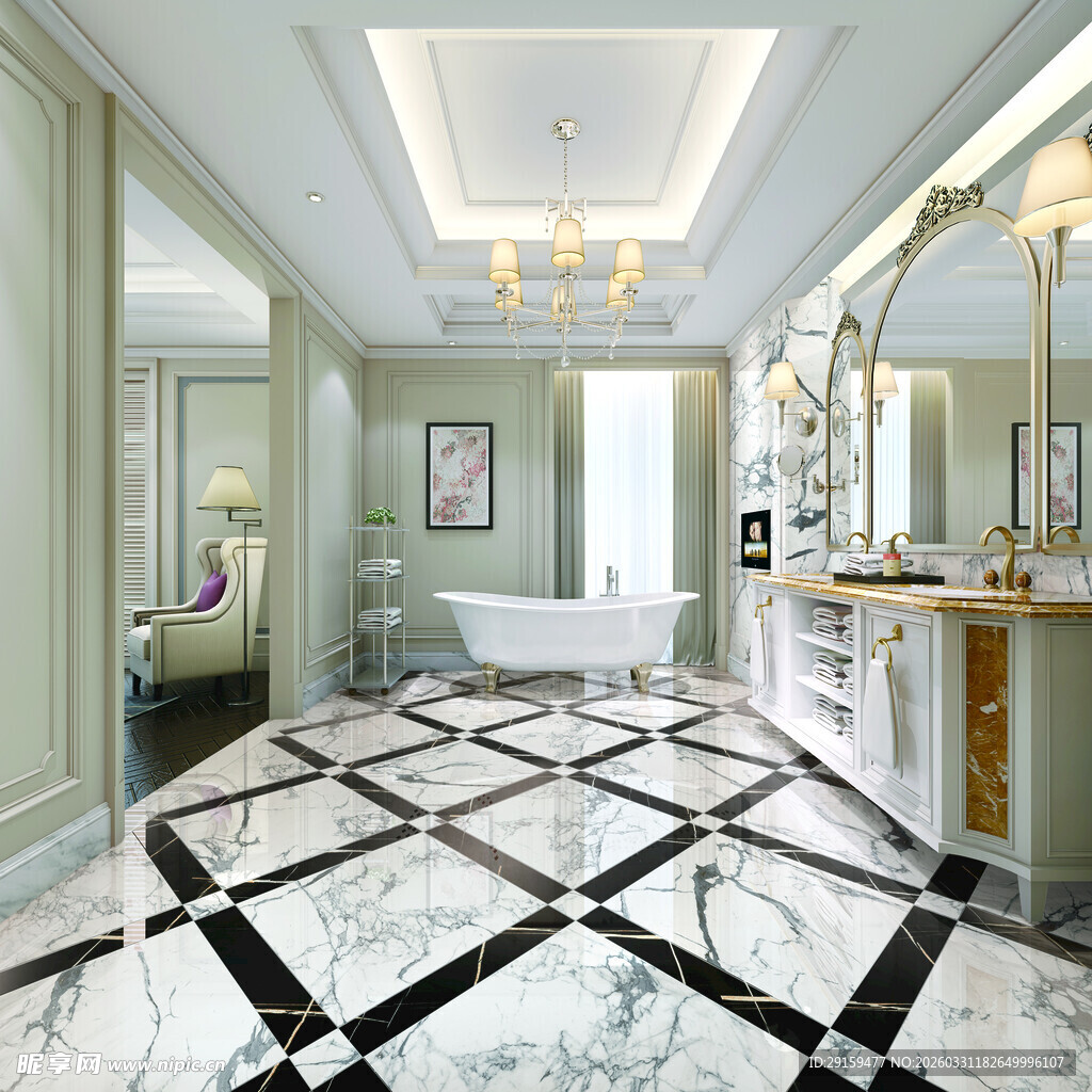 奢华大理石浴室装修效果图