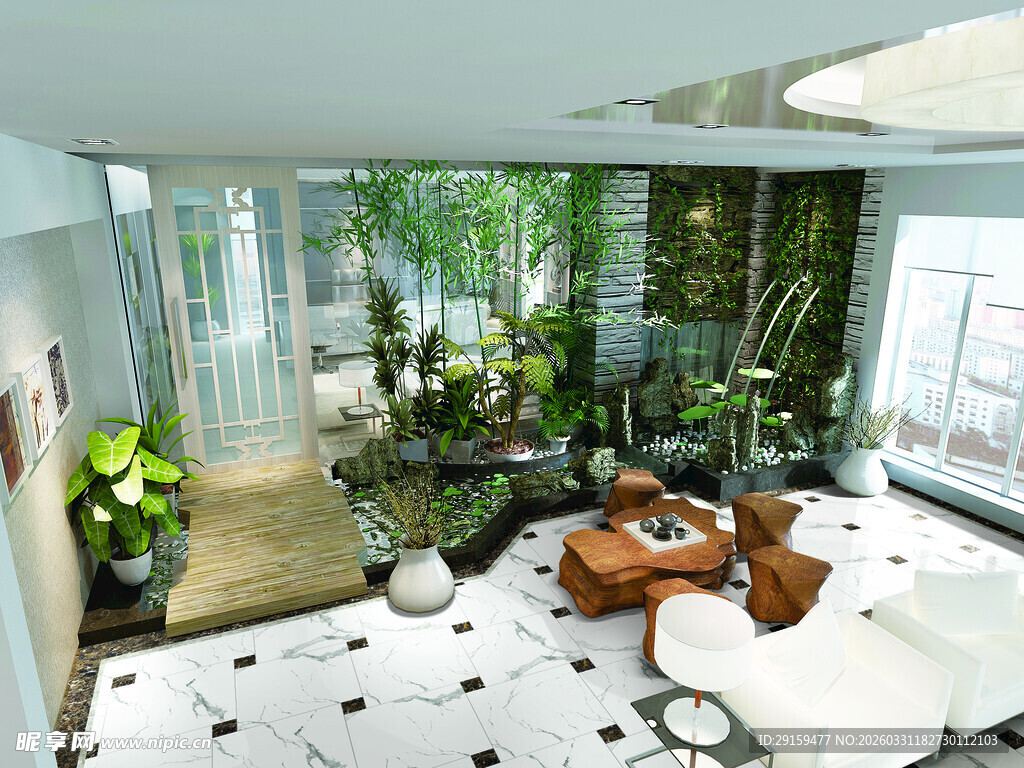 室内绿植环绕的休闲空间